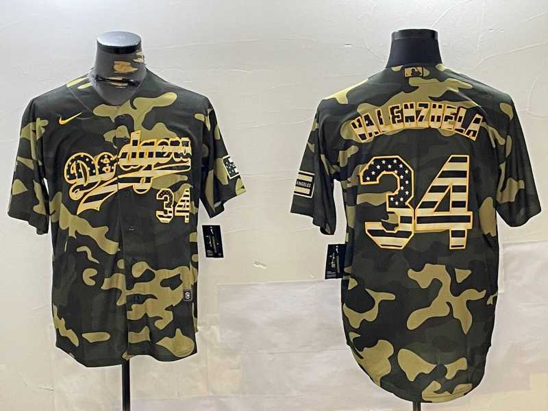 Mens Los Angeles Dodgers #34 Fernando Valenzuela camo Authentic Collection Stitched MLB Jersey